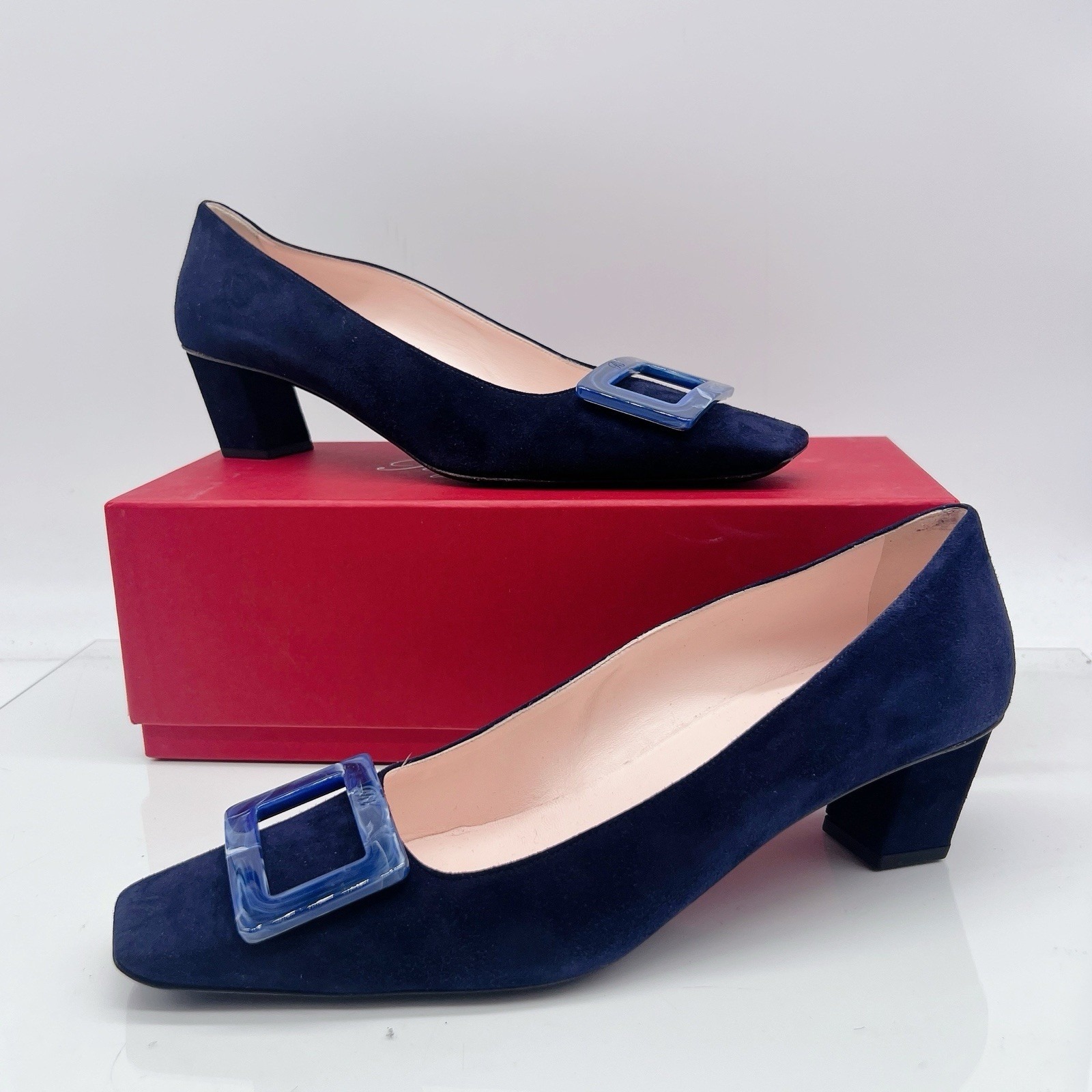 Roger Vivier Womens Pumps Heels Vivier Stone Buckle Blue Belle Suede Eu 41 Us 11